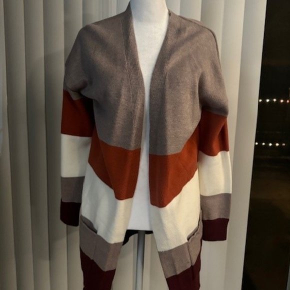 Striped Colorblock Cardigan Open Front Sweater, Size Small - Picture 1 of 3